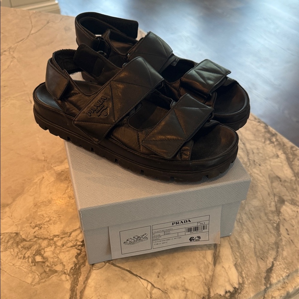 Prada Quilted Black Leather Sandals
